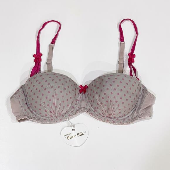 NEW Mimi Holliday 36C Silk Chiffon Balcony Bra Lingerie Polka Dot Damaris Bows - Picture 3 of 12